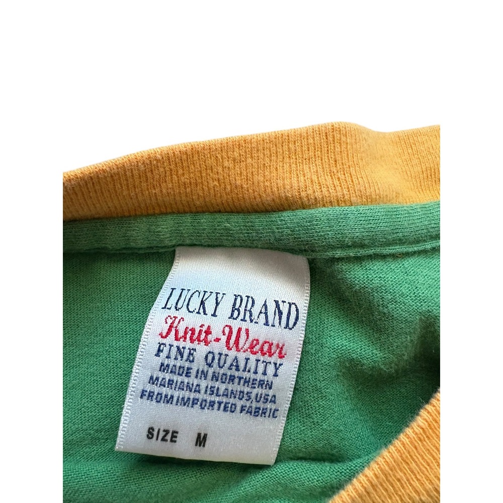 Lucky Brand Y2K Raglan Tee‎ Green Yellow Graphic Retro Men's Medium - Picture 6 of 7